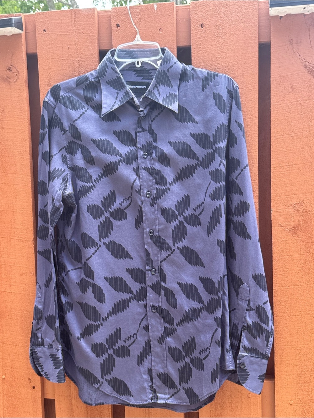 EMPORIO ARMANI.M. Men’s Blue/Black Geometric Print Long Sleeve button down shirt